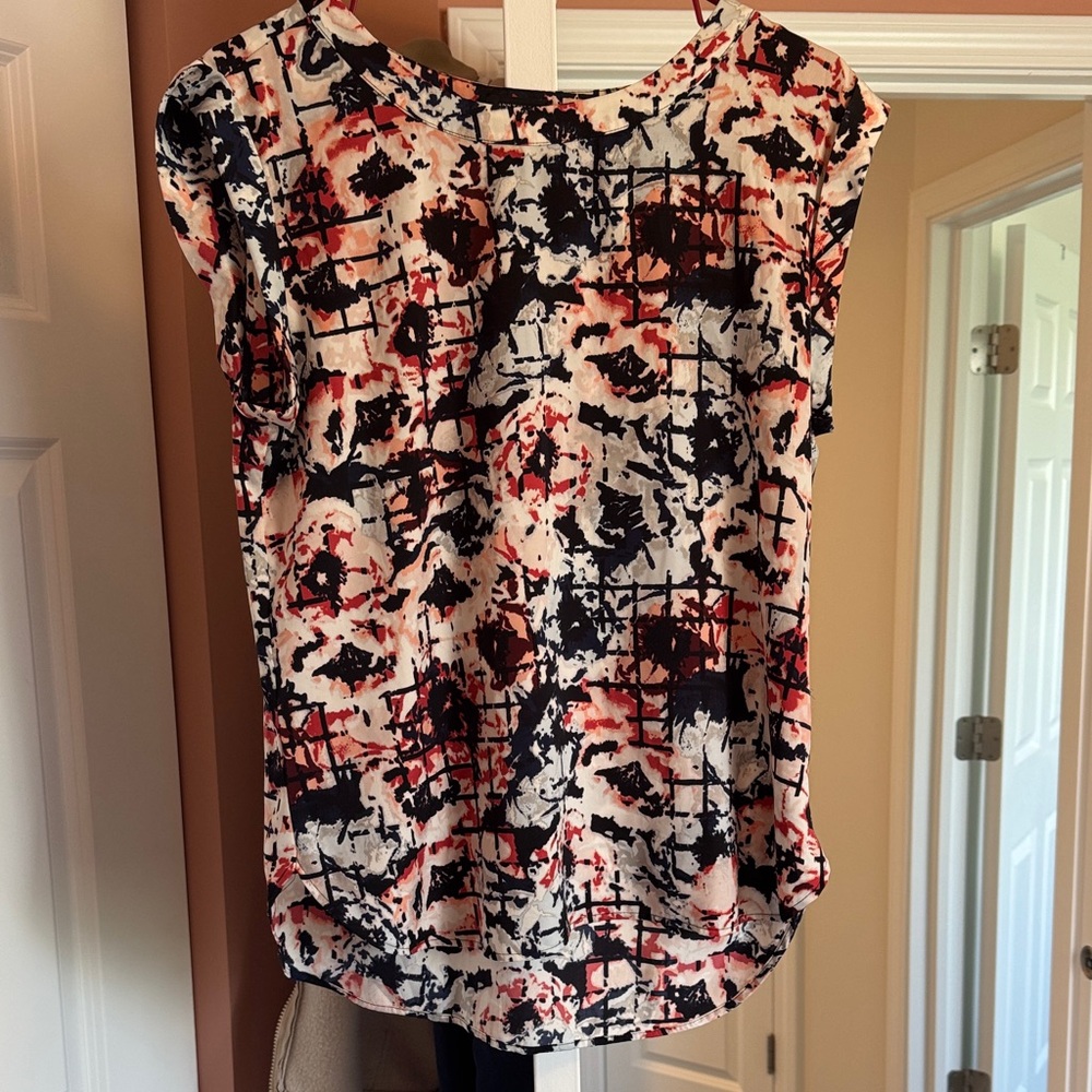 Ann Taylor Abstract Print Blouse - Black, Red, Cream, Navy